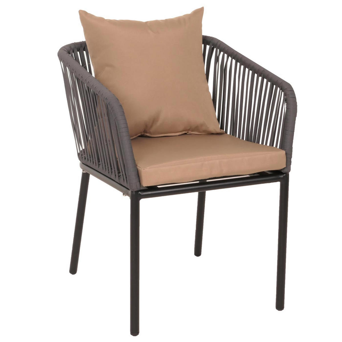 GARTENSTUHL 2er-Set 75x55x55cm wetterfest Aluminium Seilgeflecht Rope Anthrazit Kissen Taupe - Braun, Metall (55/75/55cm) - PROREGAL