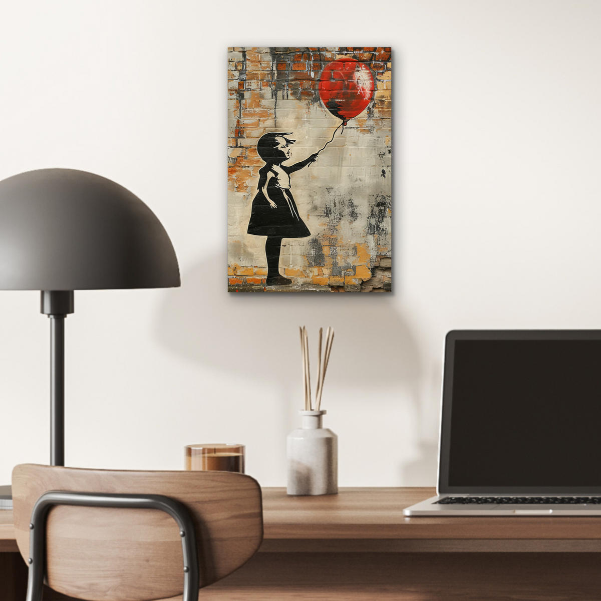 KOVOVÝ OBRAZ Graffiti - Banksy - Dievča - Street art 20x30 cm - piesková, kov (20/30cm) - MuchoWow