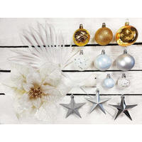 WEIHNACHTSBAUMSCHMUCK-SET POLAR GOLD II, 133-teilig, für Weihnachtsbäume 120–210 cm, inkl. Aufbewahrungsbox - Silberfarben/Goldfarben, Glas/Kunststoff (55/50/75cm) - LAALU