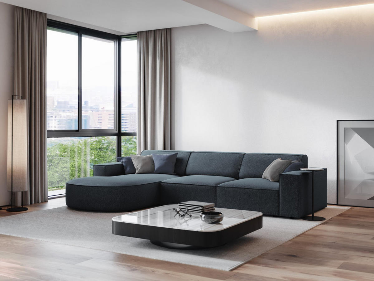 ECKSOFA links Jodie aus strukturiertem Stoff blau 4 Sitzplätze - Blau, Textil (166/284cm) - Micadoni