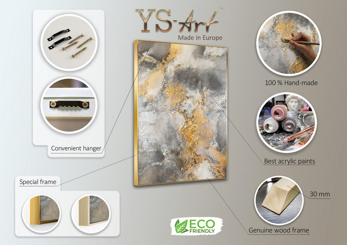 GEMÄLDE Harmonie von Gold und Silber Schattenfugenrahmen Beige 120x80 cm - Beige, Holz (120/80cm) - YS-art gallery
