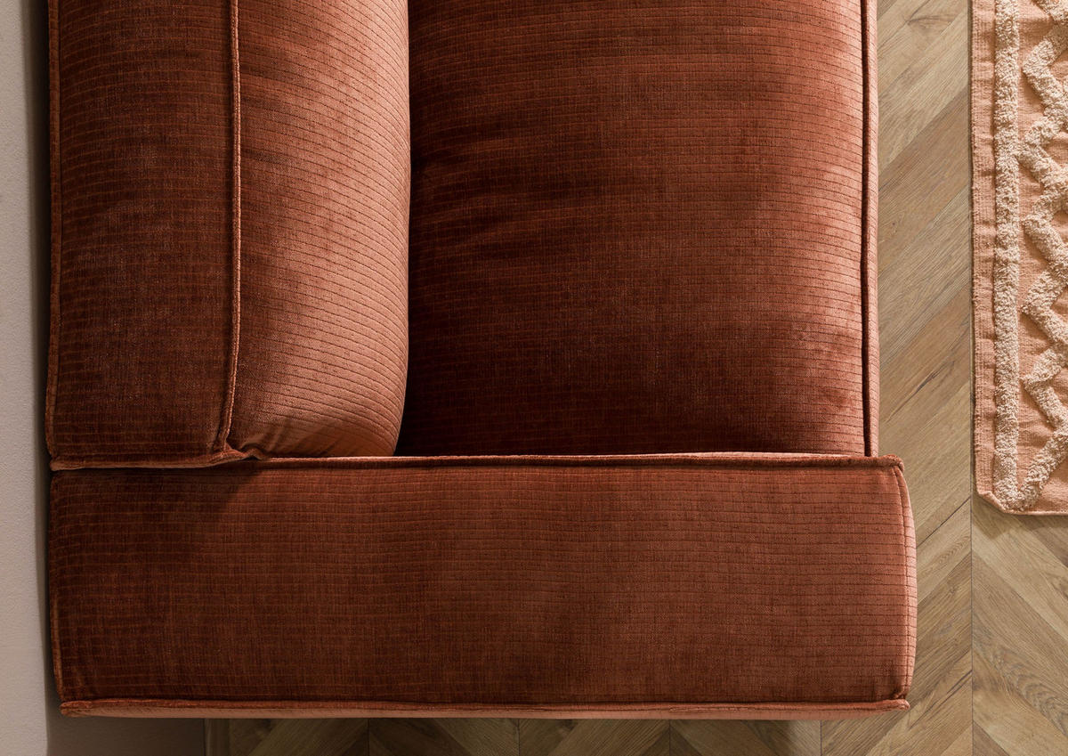 SOFA 3-Sitzer 286x103x69 Cord kupfer VALENCIA - Rot, Holzwerkstoff (286/69/103cm) - Massivmoebel24