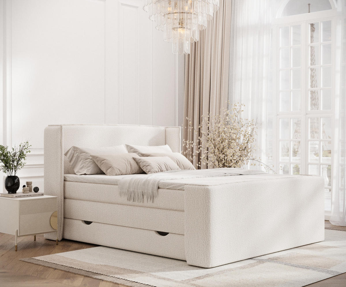 BOXSPRINGBETT Freeland Creme 160/200 cm mit Matratze und Topper - Creme/Schwarz, Holz/Holzwerkstoff (160/200cm) - Maison de Reve