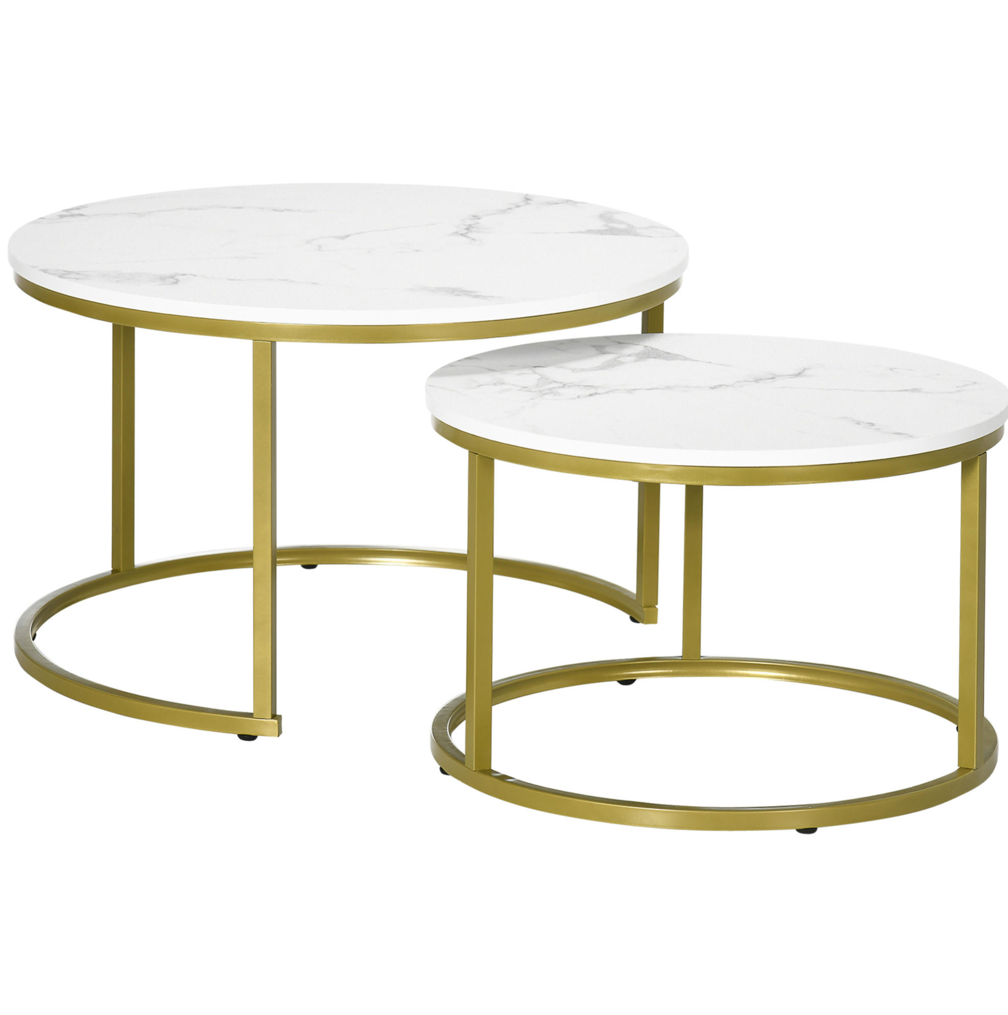 COUCHTISCH aus Stahl Ø74/59x46,3/38,5 cm in Weiß mit Marmoroptik - Weiß, Metall (74/74/46.3cm) - Modfu