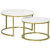 COUCHTISCH aus Stahl Ø74/59x46,3/38,5 cm in Weiß mit Marmoroptik - Weiß, Metall (74/74/46.3cm) - Modfu