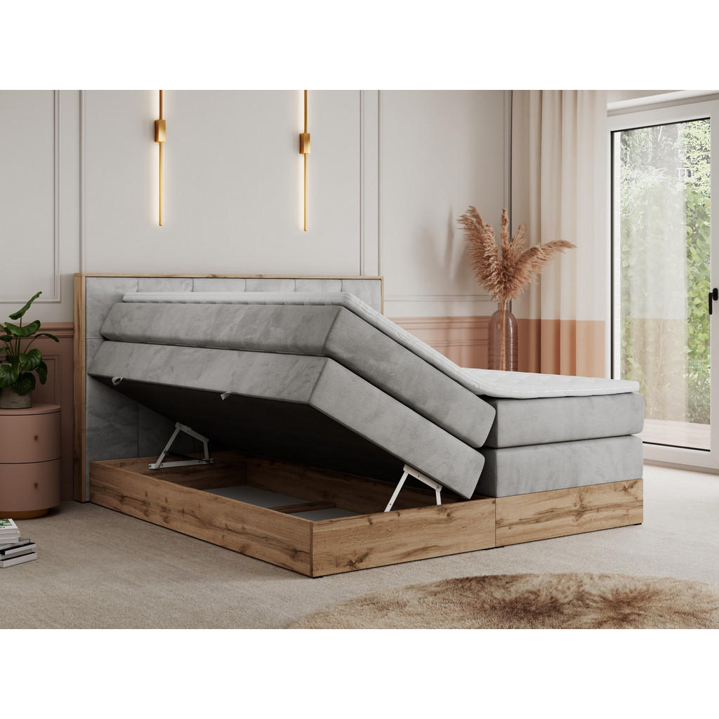 Thumbnail - MKS Boxspringbett, Hellgrau, Textil, 2-Sitzer, H4, Rechteckig, 180x200 cm, Schlafzimmer, Betten, Boxspringbetten