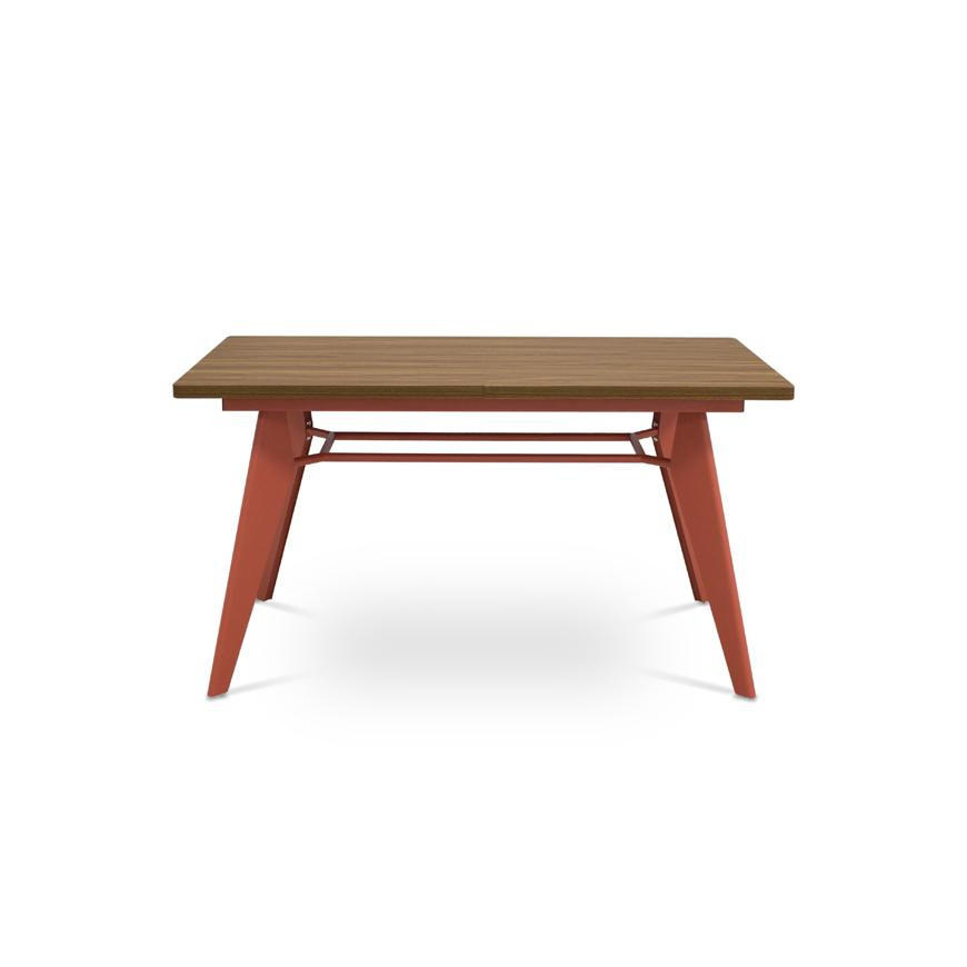 ESSTISCH ausziehbar 140/180cm Metallbeine Terracotta und Tischplatte Nussbaum-Optik Meloe - Terracotta/Nussbaumfarben, Holzwerkstoff/Metall (90/140/76cm) - Sicaan