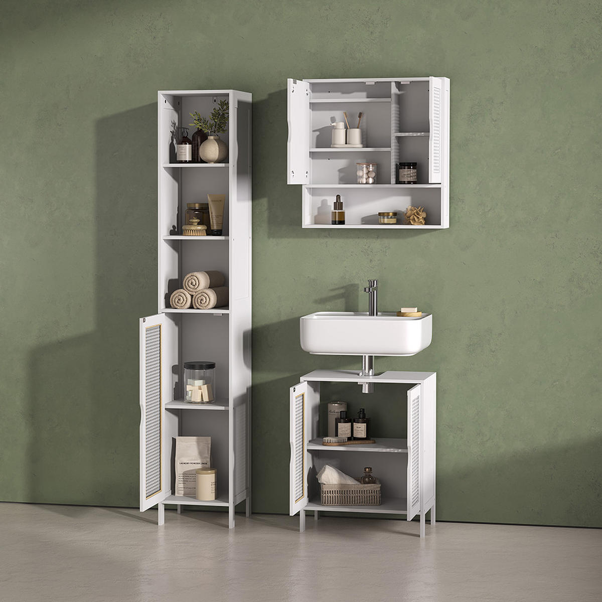 KOMPLET KOPALNIŠKEGA POHIŠTVA Mincio, Bela, 3-delni - bela, leseni material (50/60/29cm) - Livinity®