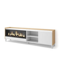 LOWBOARD, Weiß und Eiche, 212/35/61cm, Kamin mit Feuereffekt XXL - Weiß, Holzwerkstoff (212/61/35cm) - Skraut Home