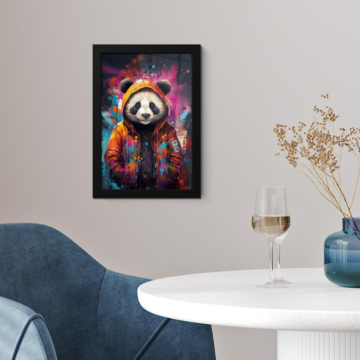GERAHMTES BILD Panda - Jacke - Graffiti - Orange 20x30 cm - Orange, Papier (20/30cm) - MuchoWow
