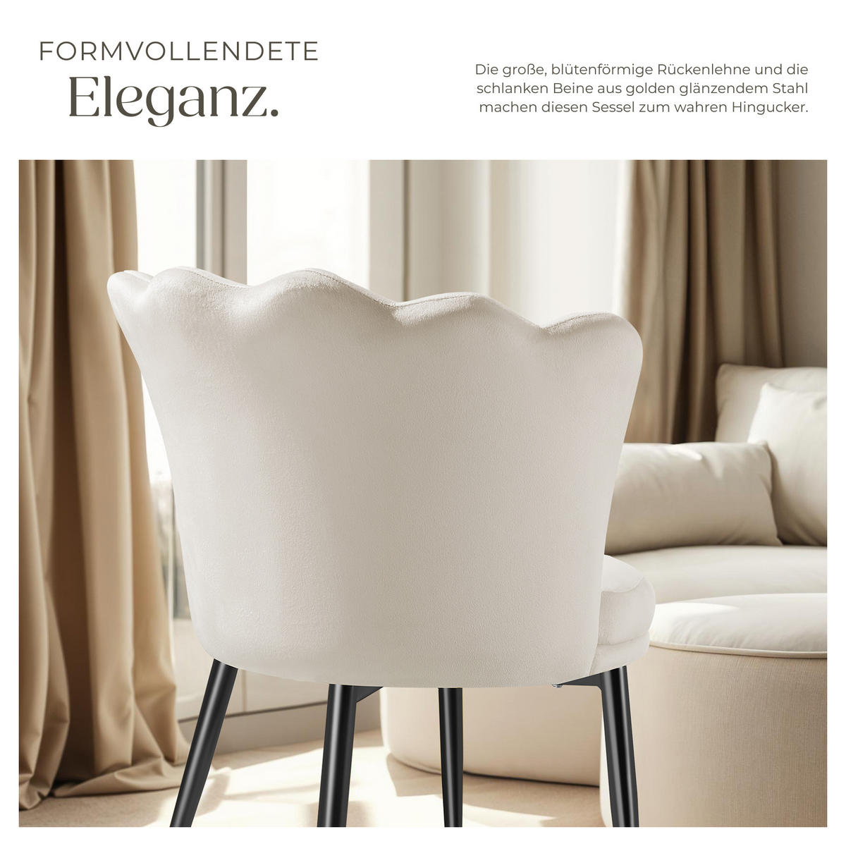 SESSEL Stella,67 x 64 x 76 cm,Samtoptik creme/schwarz - Schwarz/Samtahornfarben, Textil (67/76/64cm) - tectake