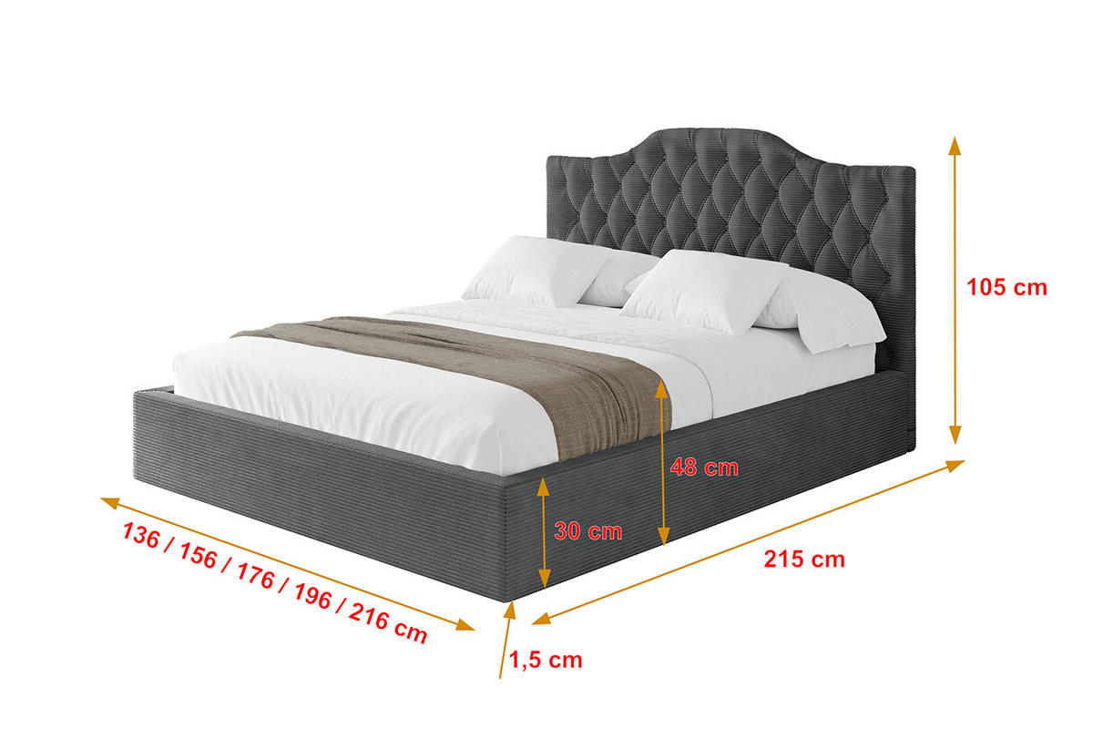POLSTERBETT mit Bettkasten und Lattenrost, Boxbett ohne Matratze - FALIO 180x200 Dunkelgrau - Anthrazit, Holzwerkstoff/Textil (180/200cm) - ALTDECOR