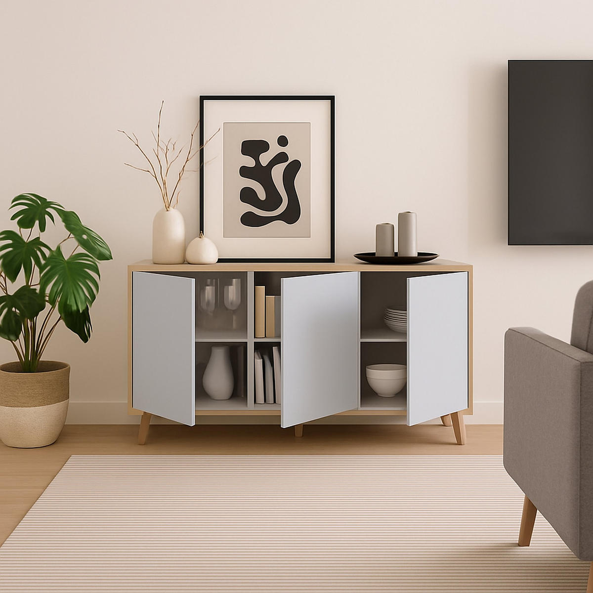 KOMMODE Eiche, Weiß 41/154/75 cm - Braun, Holzwerkstoff (154/75/41cm) - DMORA