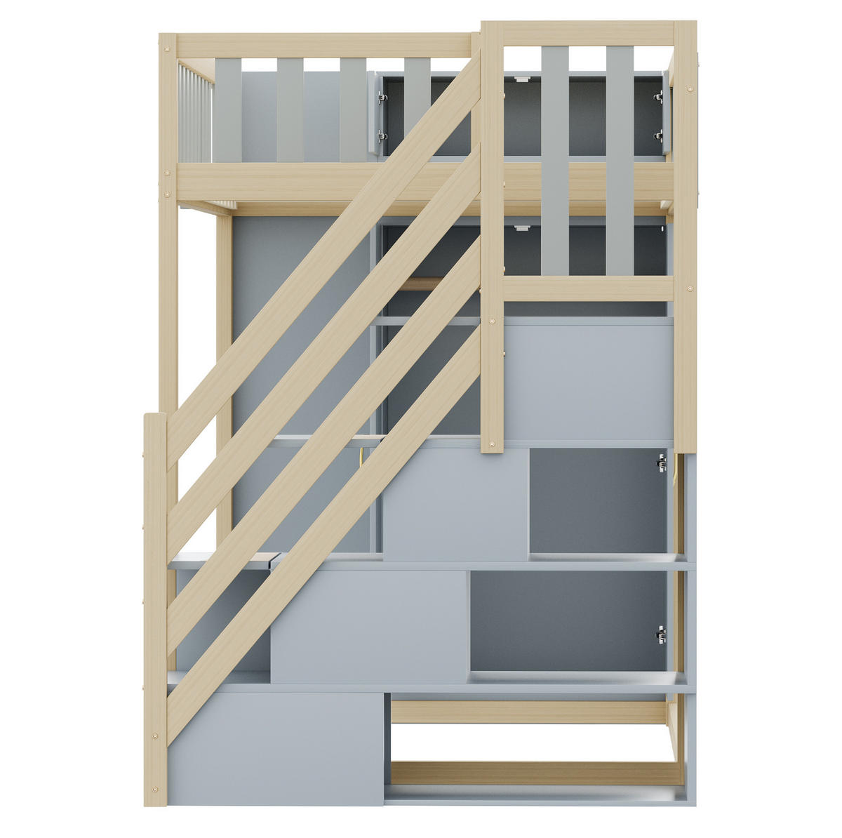 HOCHBETT 90/200 cm aus Holz mit Kleiderschrank und Stauraumleiter Grau/Natur - Grau, Holz (90/200cm) - Modenvie