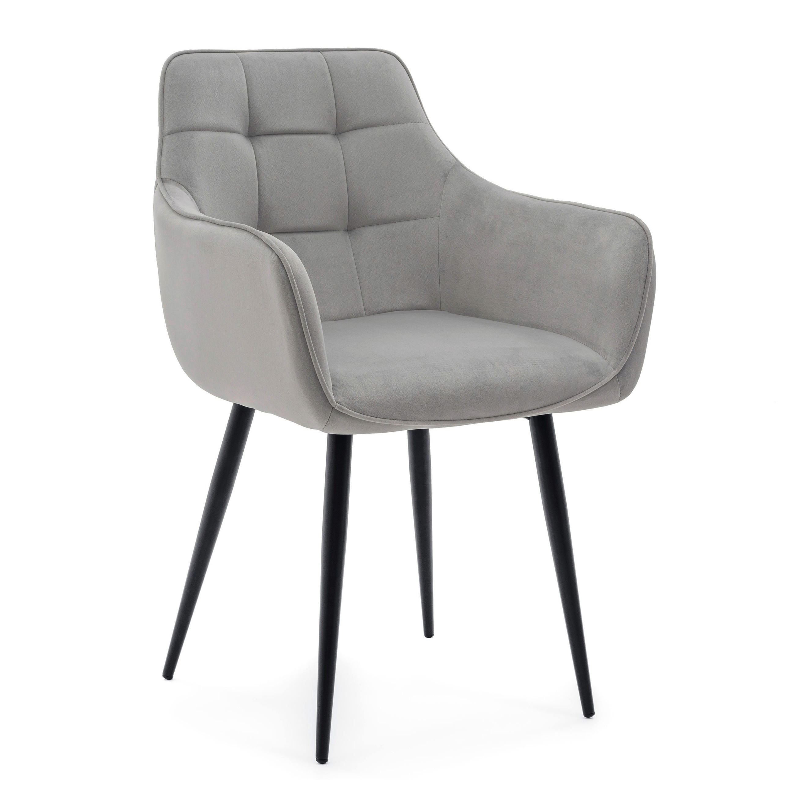 STUHL GALLO gespolstert mit Steppung - hellgrau - Samt Velours - Hellgrau/Schwarz, Textil/Metall (58/88/58cm) - NEW HOME