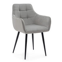 STUHL GALLO gespolstert mit Steppung - hellgrau - Samt Velours - Hellgrau/Schwarz, Textil/Metall (58/88/58cm) - NEW HOME