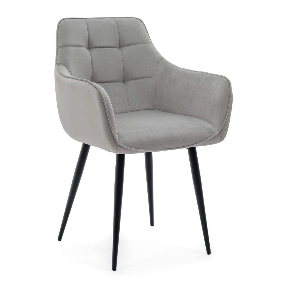 STUHL GALLO gespolstert mit Steppung - hellgrau - Samt Velours - Hellgrau/Schwarz, Textil/Metall (58/88/58cm) - NEW HOME