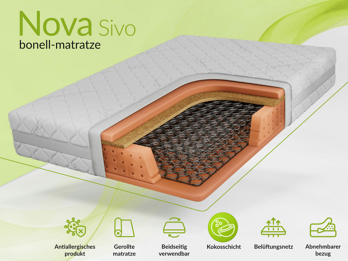 FEDERKERNMATRATZE NOVA - 160/200 - H3/H4 - Sivo - Weiß, Textil (160/200cm) - MKS