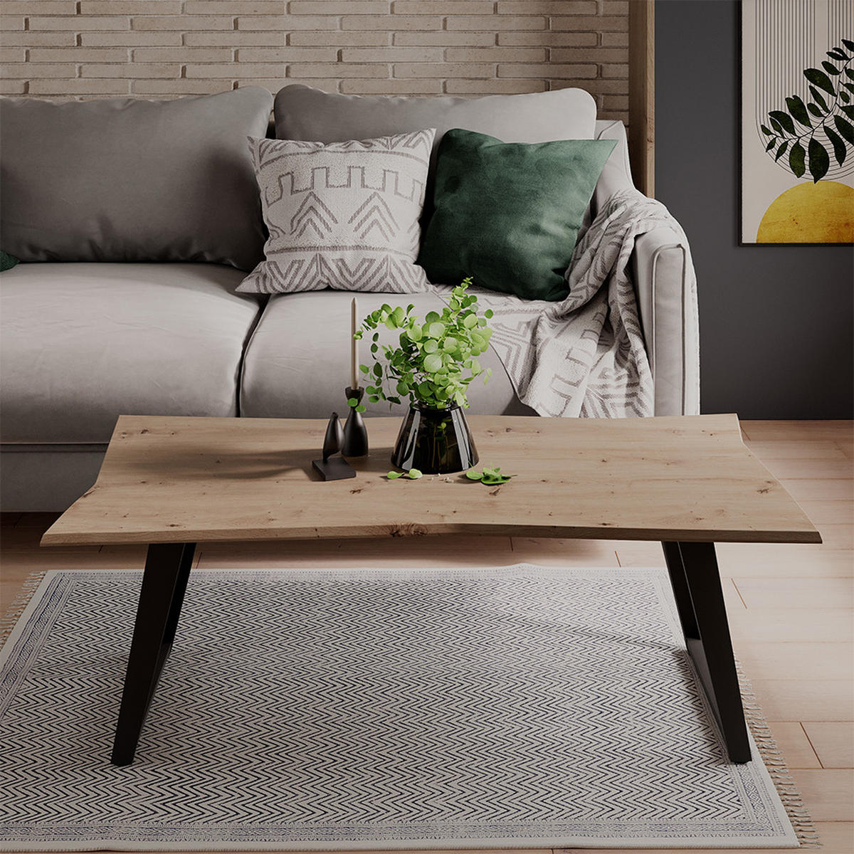 COUCHTISCH Yan Artisan 120 x 60 cm - Hellgrau, Holzwerkstoff (60/120/40cm) - Vicco