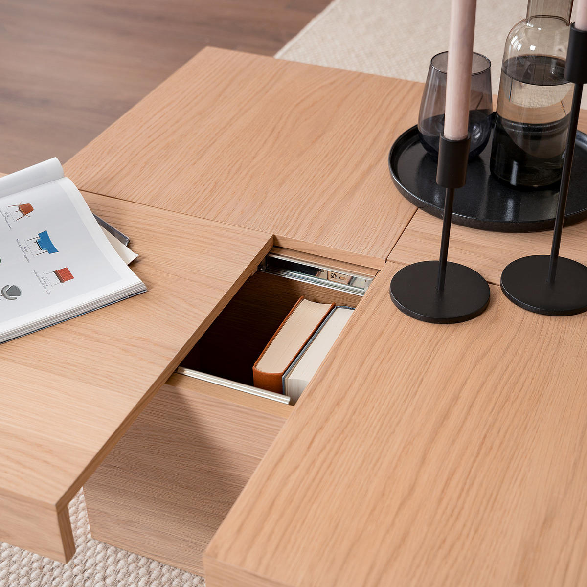 COUCHTISCH - Eiche teilmassiv - Eiche - Eichefarben, Eichenholz/Holz (90/90/30cm) - home24