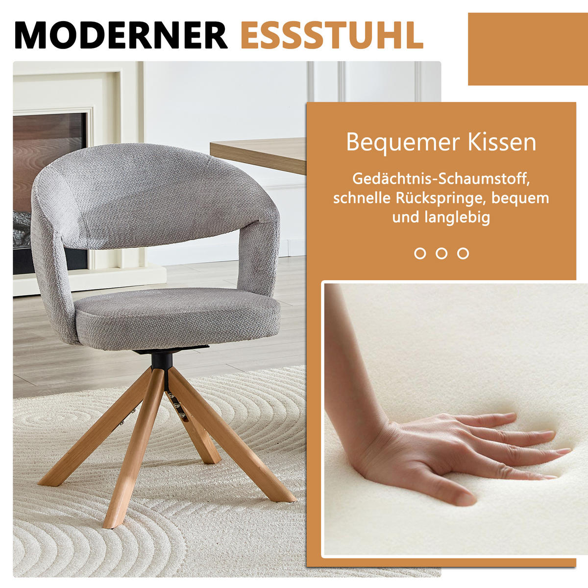 ARMLEHNSTUHL-SET DE-36635 2 Stück mit Massivholzbeinen Grau - Grau, Holz (47.5/81.5/47cm) - ComfortXL