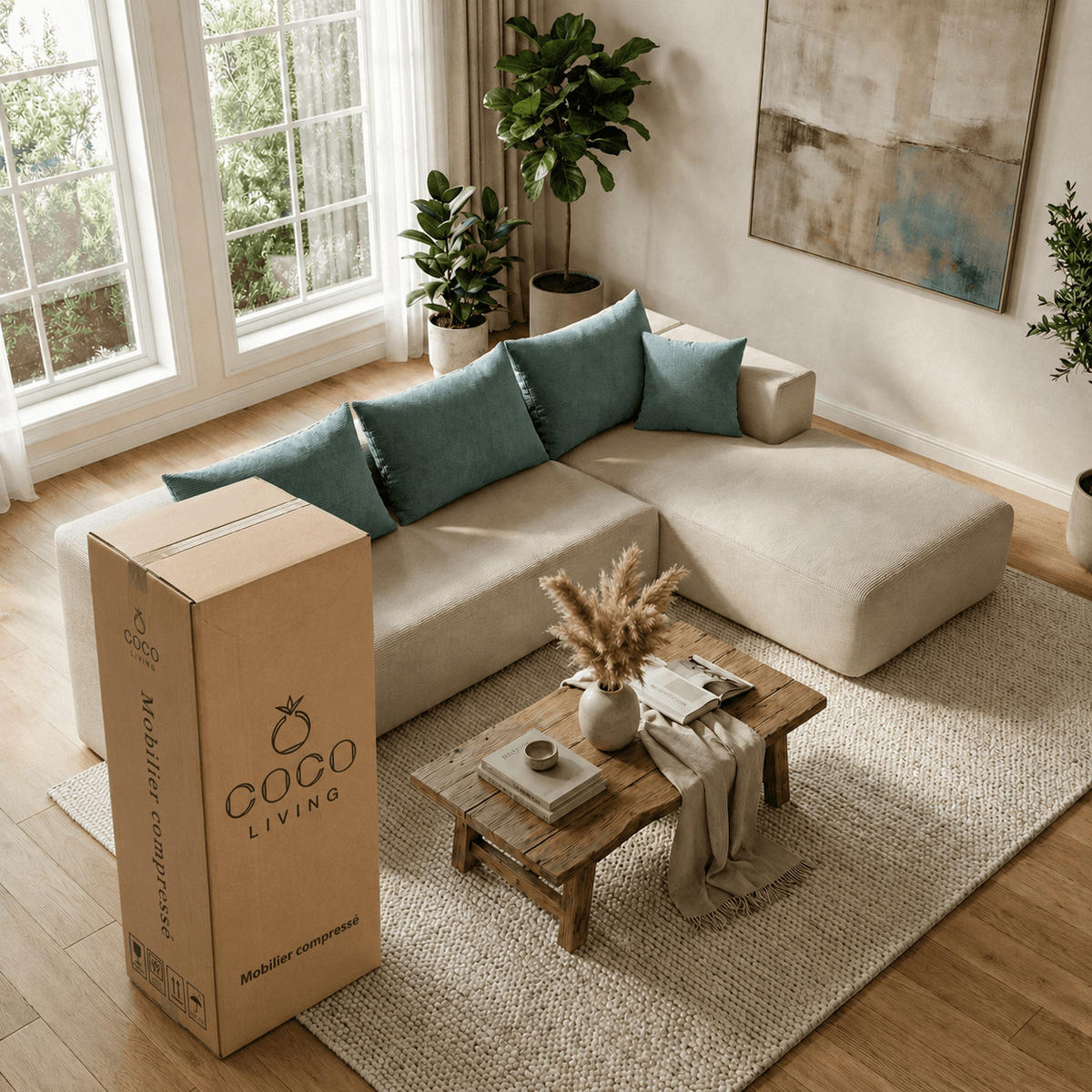 ECKSOFA Luna Weiß Salbei 3-Sitzer Rechts - Weiß, Textil (267/175cm) - COCO Living