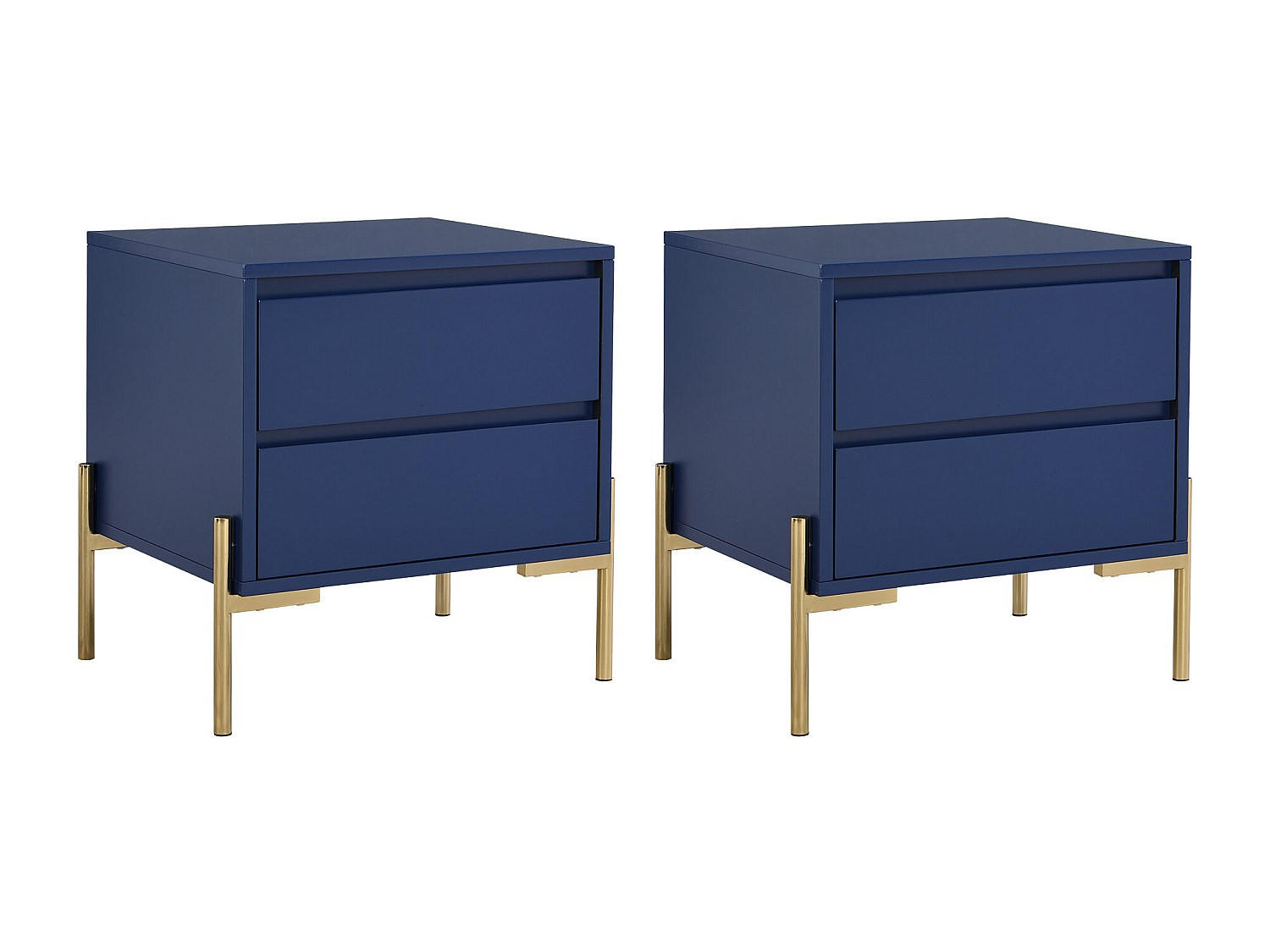 2ER-SET Nachttische mit 2 Schubladen - MDF & Metall - Blau lackiert & Goldfarben - KORASA - Blau, Holz (40/50/50cm) - Pascal Morabito