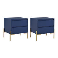 2ER-SET Nachttische mit 2 Schubladen - MDF & Metall - Blau lackiert & Goldfarben - KORASA - Blau, Holz (40/50/50cm) - Pascal Morabito