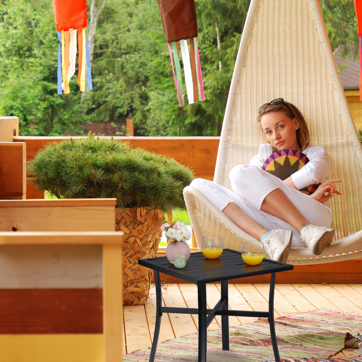 GARTENTISCH - Schwarz, Metall (46/46/46cm) - Relaxdays