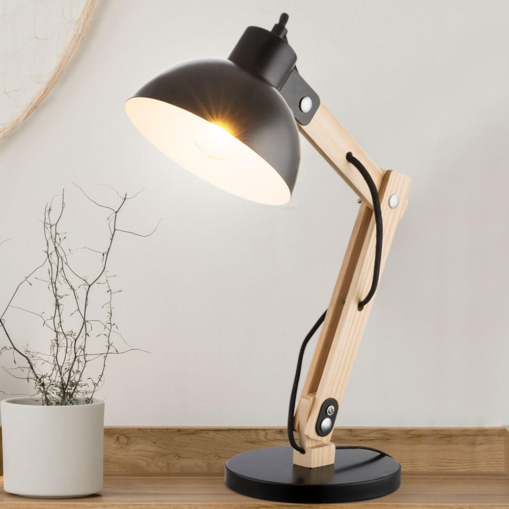 SCHREIBTISCHLEUCHTE Holzoptik Schwarz Metall - Schwarz, Holz (31/16/42.5cm) - Globo Lighting