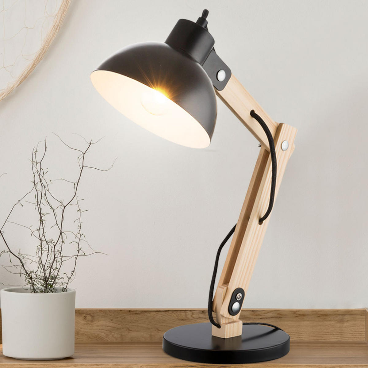 LED SCHREIBTISCHLEUCHTE Holz Schwarz - Schwarz, Holz (31/16/42.5cm) - Globo Lighting