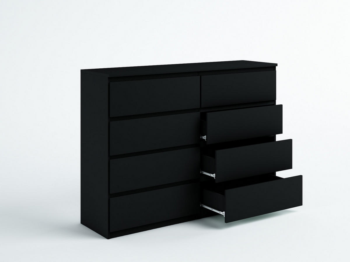 KOMMODE NUDO 120/101,5/39cm mit 8 Schubladen Türen Schwarz - Schwarz, Holzwerkstoff (120/101.5/39cm) - MASSENO
