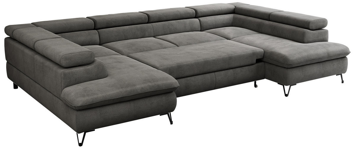 WOHNLANDSCHAFT PETER U Velvet Dunkelgrau - Dunkelgrau/Schwarz, Textil/Metall (346/76/208cm) - MKS
