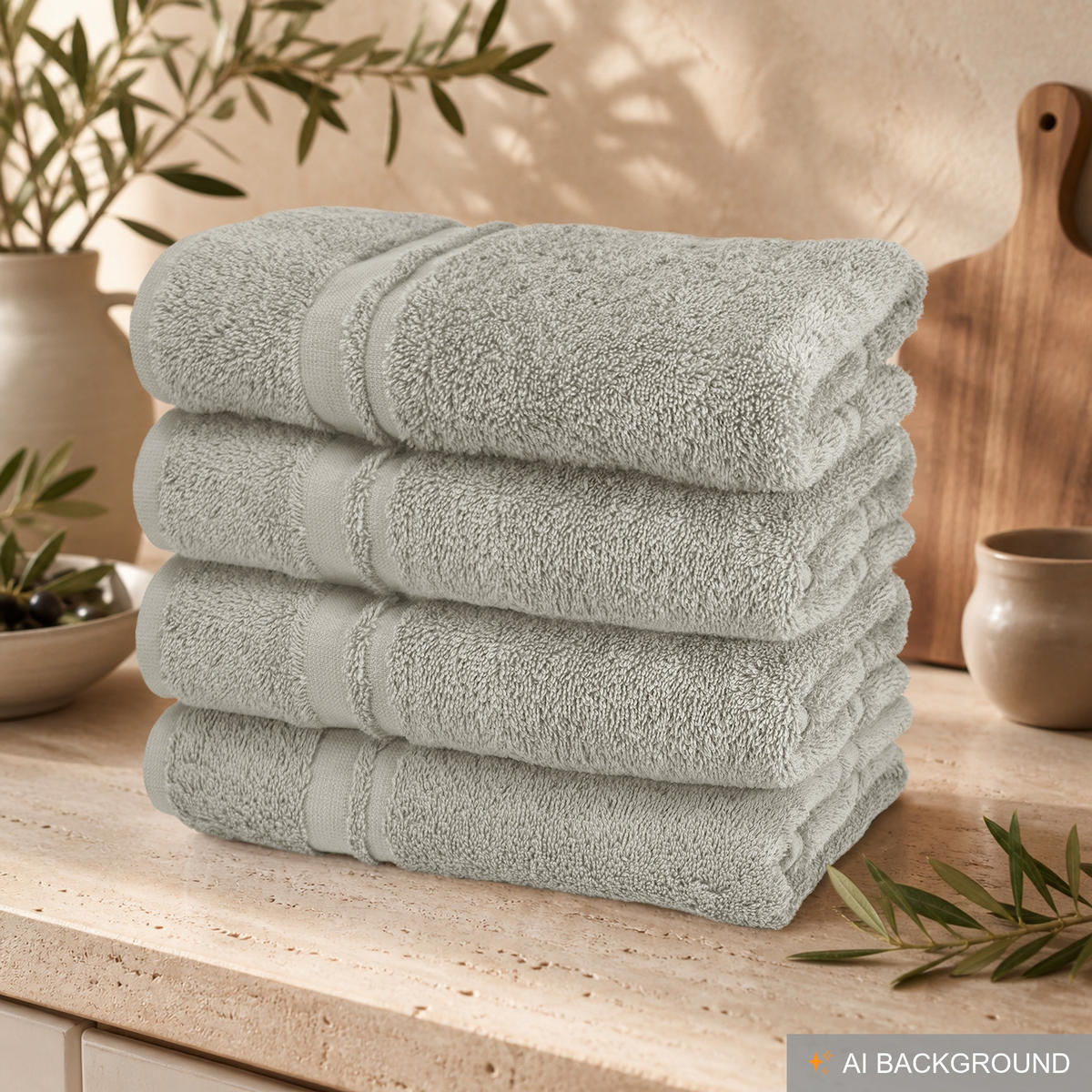 FROTTEE Küchenhandtücher 50x50 cm, 4er Set, Kiesel Grau - Sandfarben, Textil (50/50cm) - Lashuma