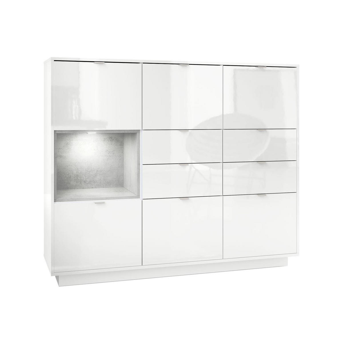 HIGHBOARD Metro Einsatz in Beton Oxid Optik - Hellgrau, Holzwerkstoff (153/123/38cm) - Vladon
