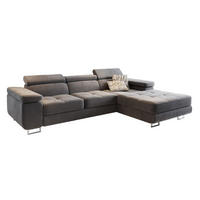 ECKSOFA ELMA R-S Grau Velours-Stoff mit Schlaffunktion - Grau, Holz (280/205cm) - MASSENO