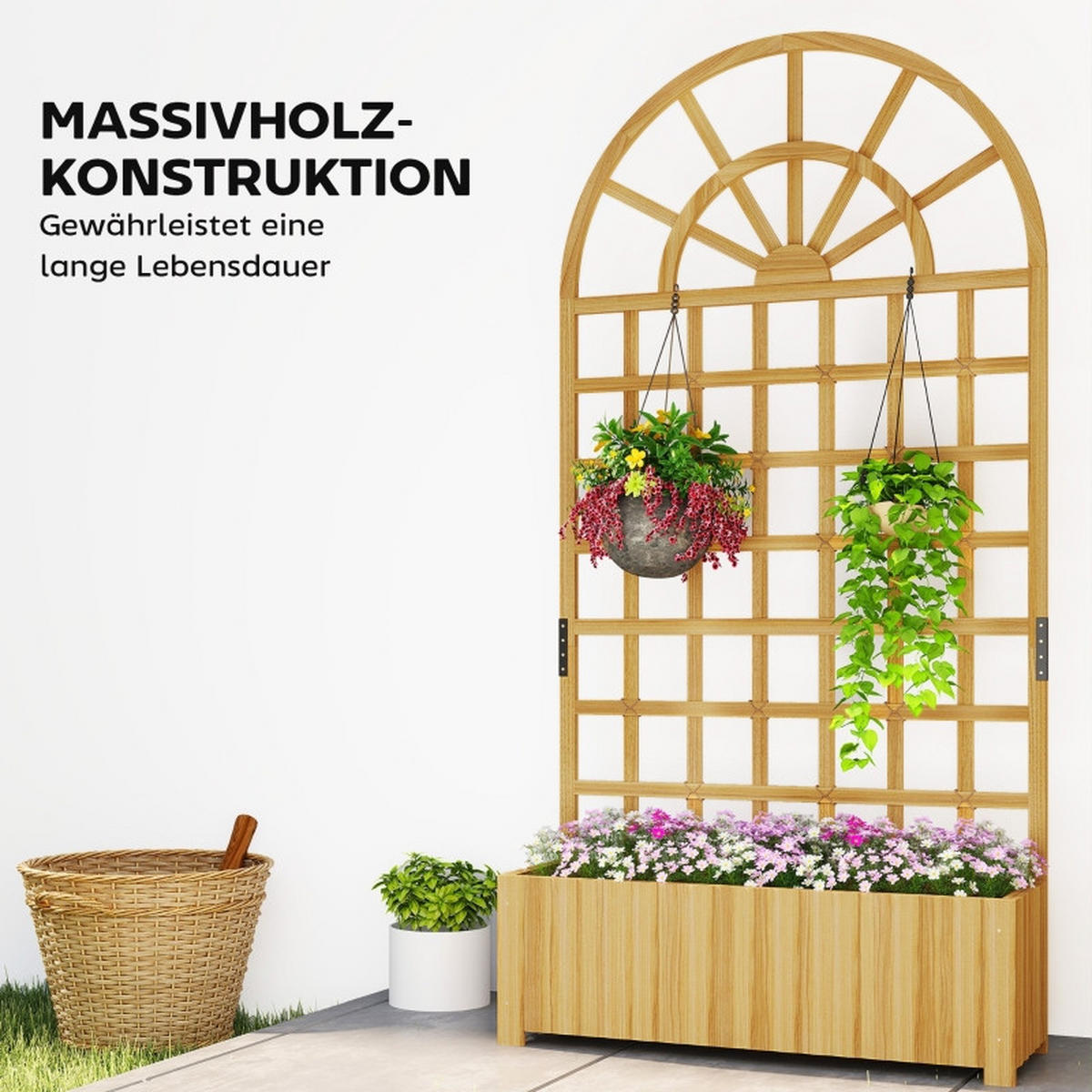SPALIER MIT PFLANZKASTEN Holz Naturholz - Naturfarben, Holz (30/30/90cm) - ComfortXL