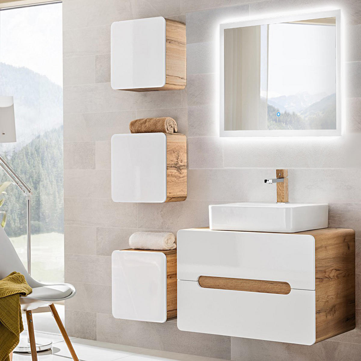 BADMÖBEL-SET 5-TLG. Luton-56 - Weiß, Holzwerkstoff (130/200/46cm) - Lomado