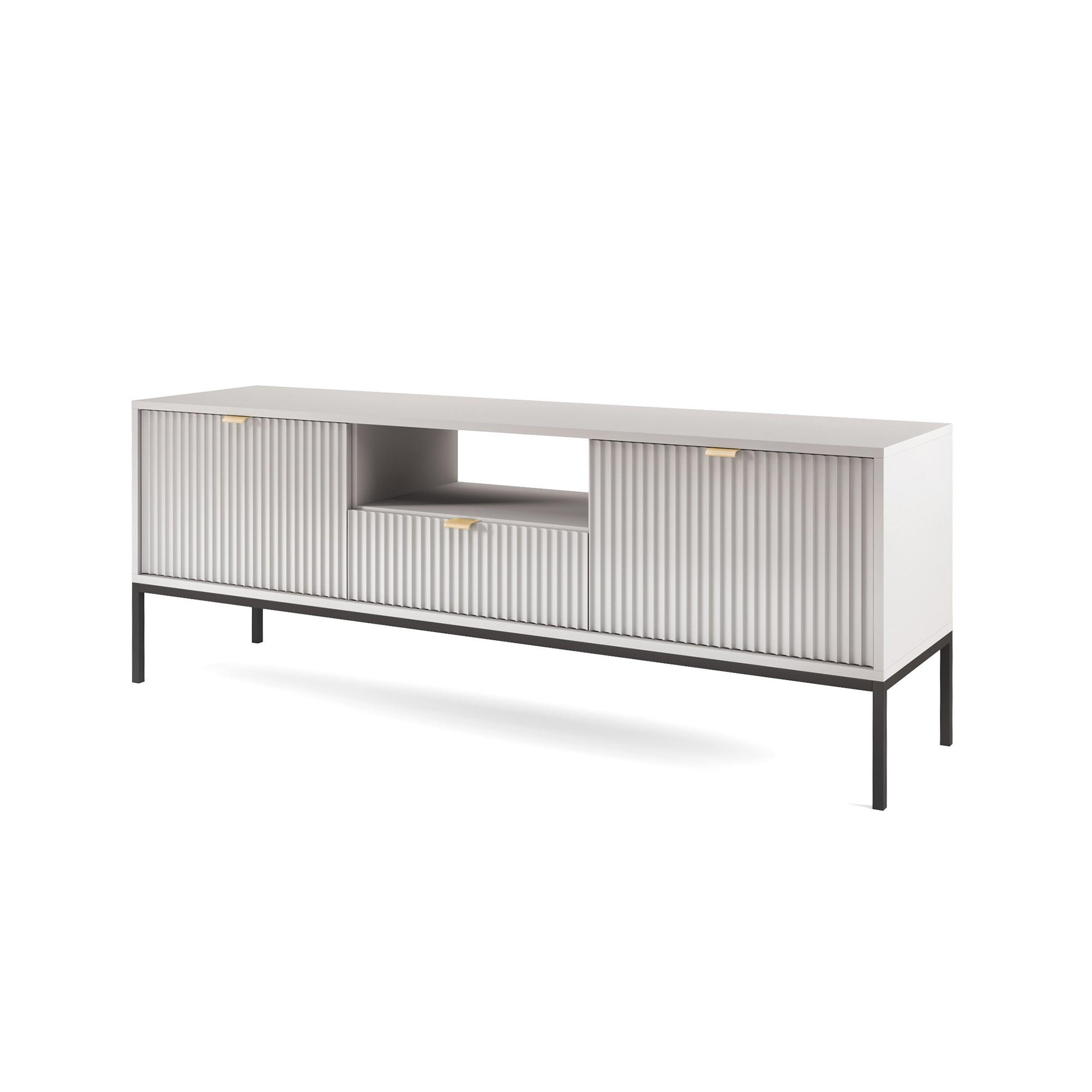 TV-SCHRANK Nova Grau, Schwarze Beine, zweitüriger TV-Tisch - Schwarz/Grau, Holzwerkstoff/Metall (154/59/39cm) - Bettso