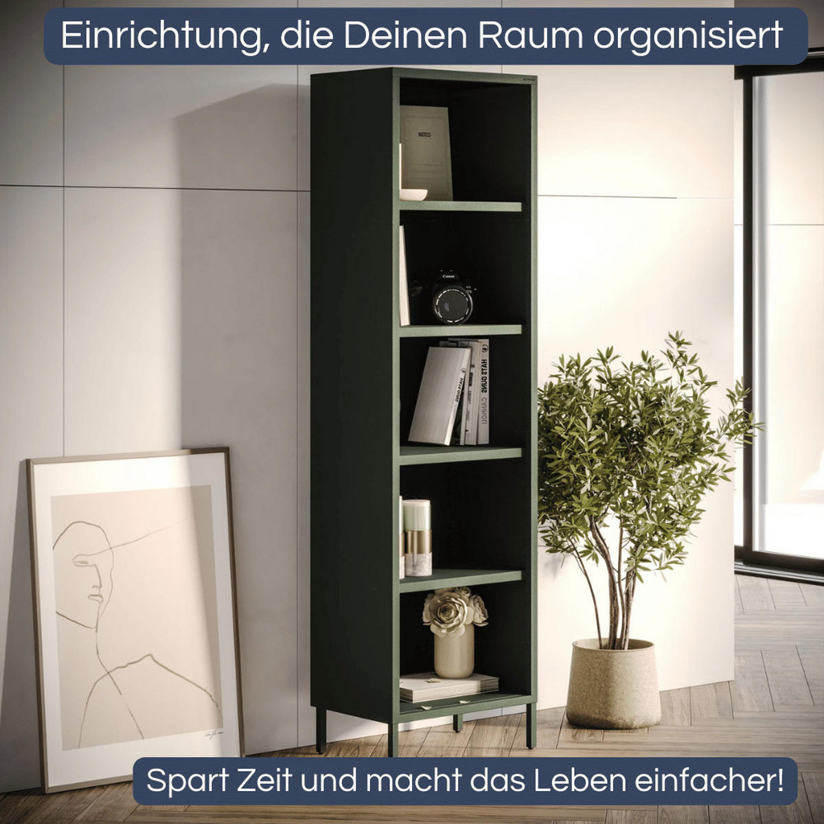 BÜCHERREGAL Metall CLIEN 5 Ebenen 180x50x35cm Dunkelgrün - Dunkelgrün, Metall (50/180/35cm) - DELUKE