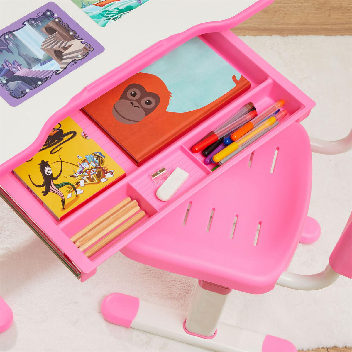 KINDERSCHREIBTISCHSET TUTTO - Weiß/Rosa, Holzwerkstoff/Metall (65/54/47cm) - CARO-Möbel