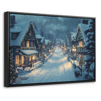 LEINWAND Bilder mit Rahmen - Weihnachtsdorf - Weihnachten - Schnee - Winter - 30x20 - Dunkelblau, Textil (30/20cm) - MuchoWow