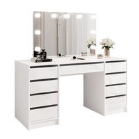 SCHMINKTISCH BELLA DOPPIO 150/55/145 cm, mit LED-Spiegel, Weiß - Weiß, Holzwerkstoff (150/145/55cm) - Idohome