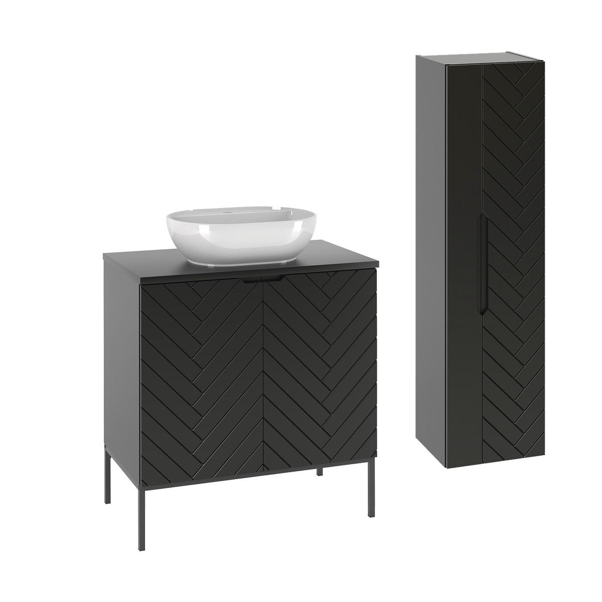 BADMÖBEL Daria 2er-Set Schwarz - Schwarz, Holzwerkstoff (80.6/84.2/46.5cm) - Petits-meubles