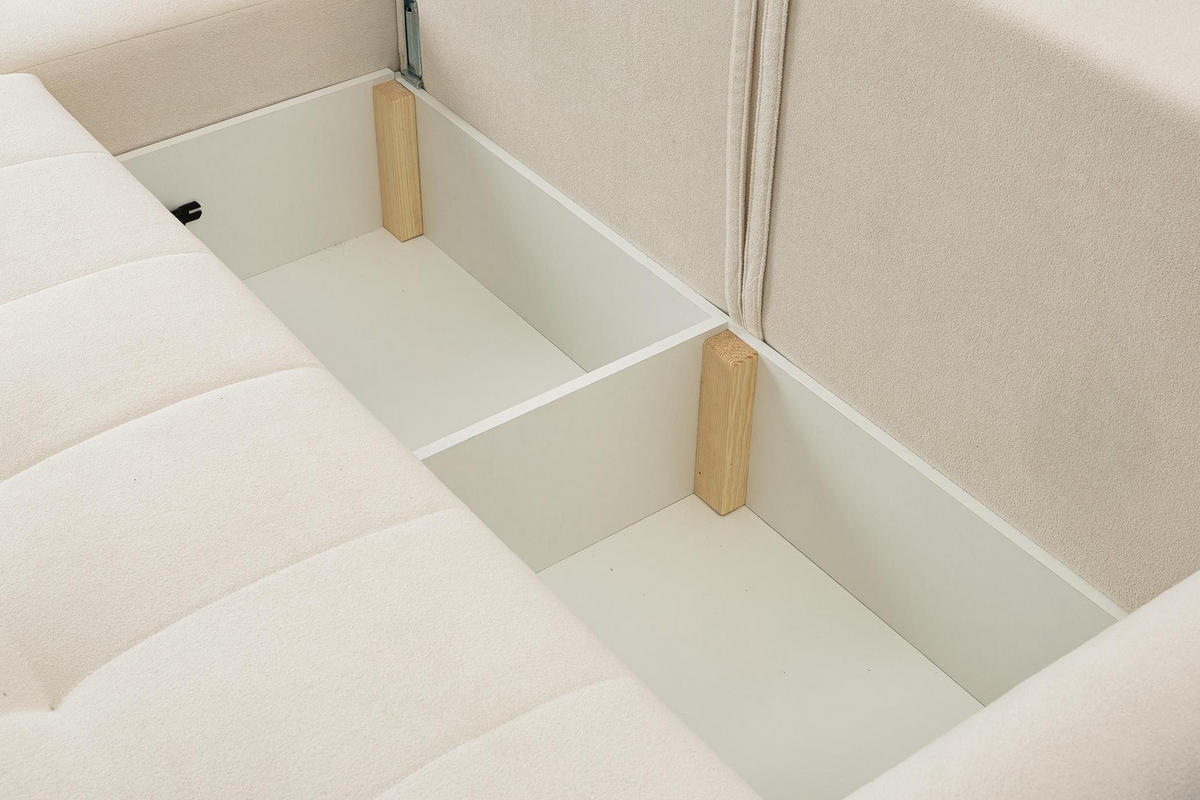 ECKSOFA Sprento Ecru, aus Boucle-Stoff, mit Schlaffunktion und Bettzeugfach - Ecru, Holzwerkstoff/Textil (230/149cm) - Bettso