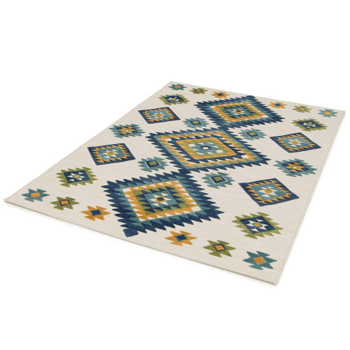 OUTDOORTEPPICH Weiß Mila 80/150 cm - Blau/Gelb, Kunststoff/Textil (80/150cm) - Atticgo