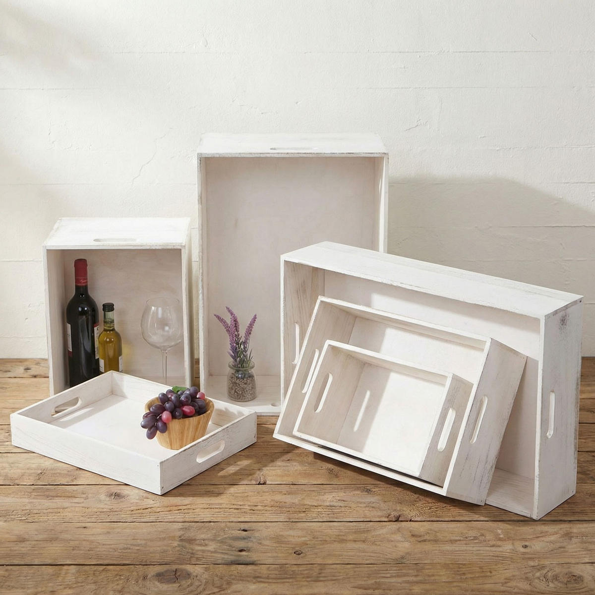 HOLZBOX Weiß 6er-Set - Weiß, Holz (24/40/60cm) - MCW