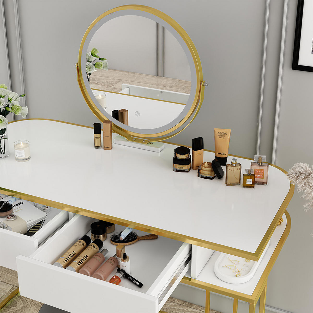 TOALETNÍ STOLEK Tiara Bílá/zlatá - bílá/zlatá, kompozitní dřevo (110/75.5/52cm) - Vicco