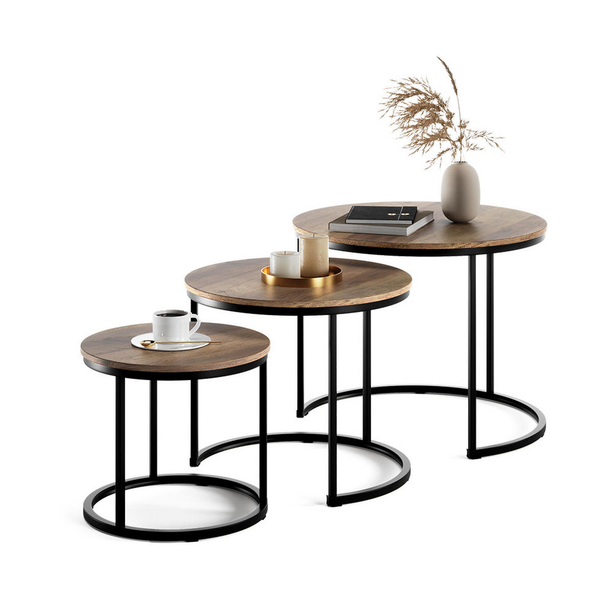 COUCHTISCH-SET Montreal Holz 55 x 55 cm 3 Teile - Schwarz/Naturfarben, Holzwerkstoff (55/55/44.5cm) - Vicco