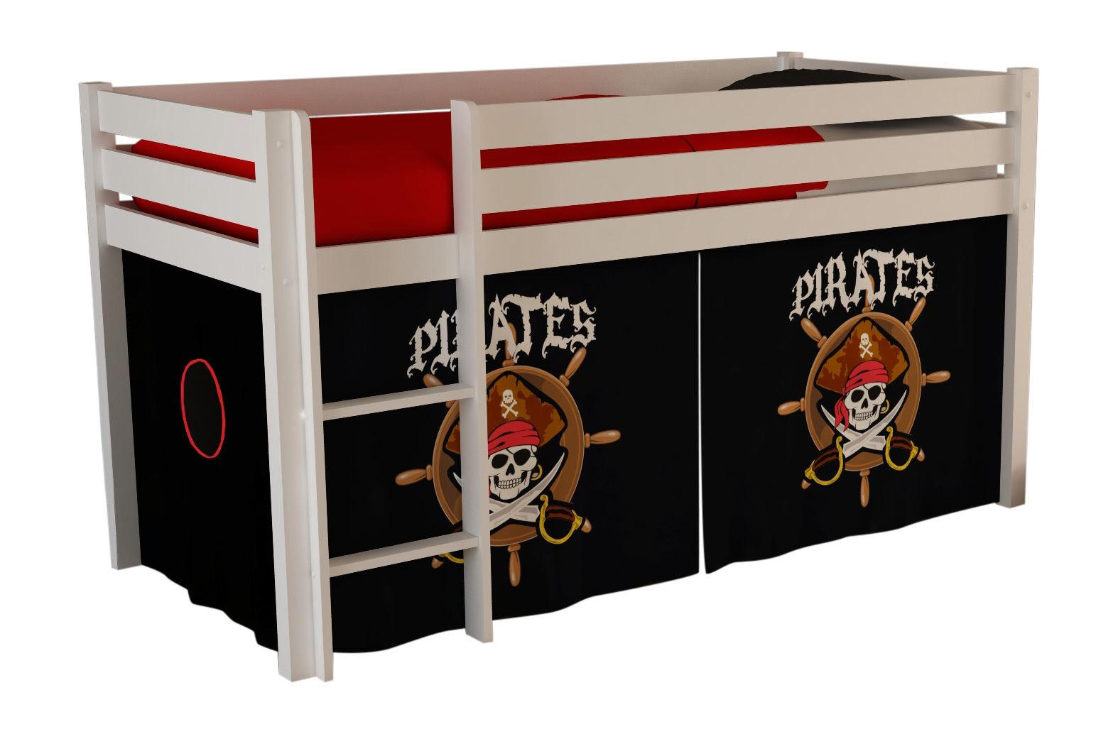 KINDERBETT Karolina 210x114x106 Massivholz Weiß Textilset Pirate - Schwarz/Weiß, Holz (90/200cm) - 58aufmkessel